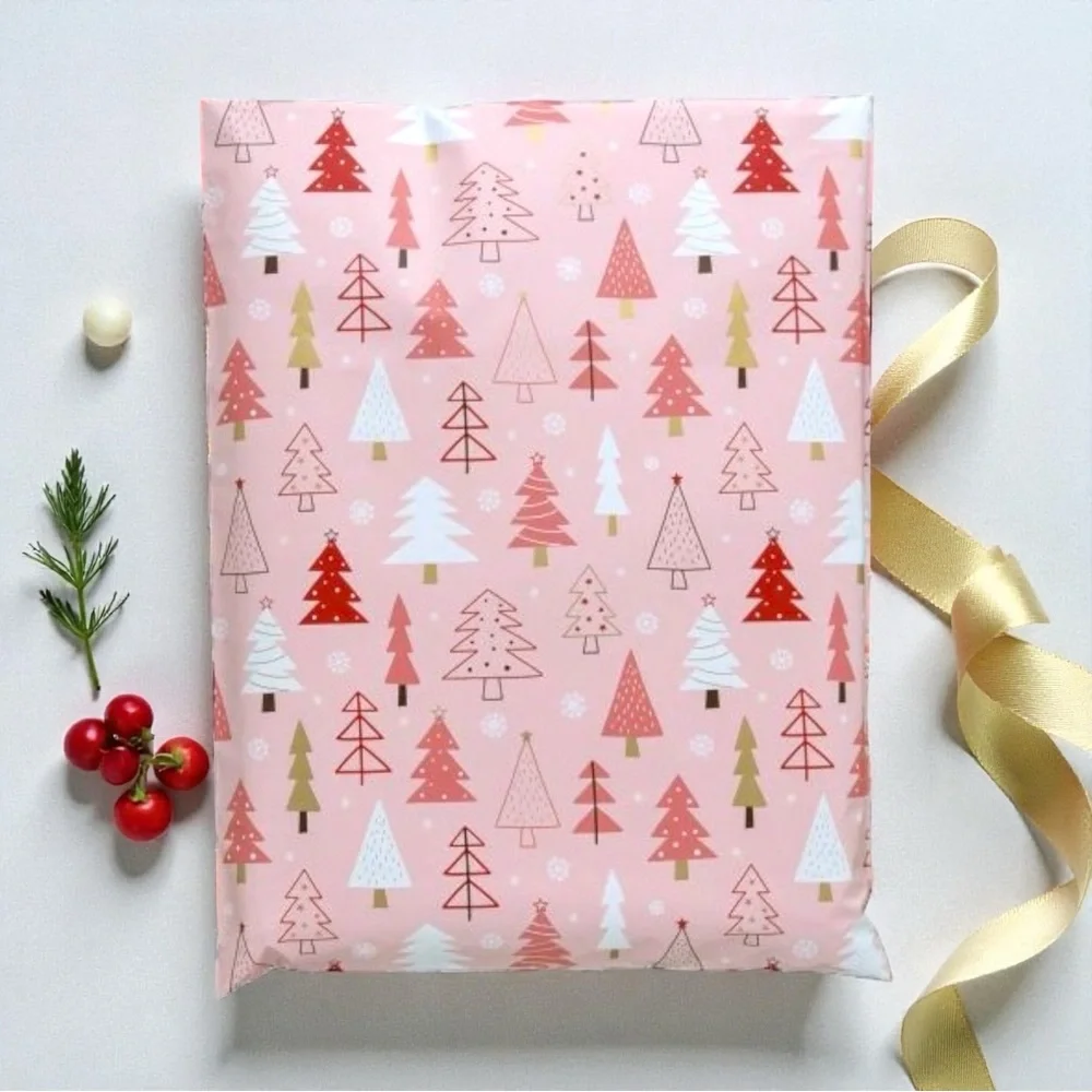 Pink Christmas Trees Poly Mailers 14x17 Pack of 25